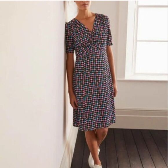 BODEN Jemima Ruched V-Neck Dress 2 Petite - Picture 1 of 6